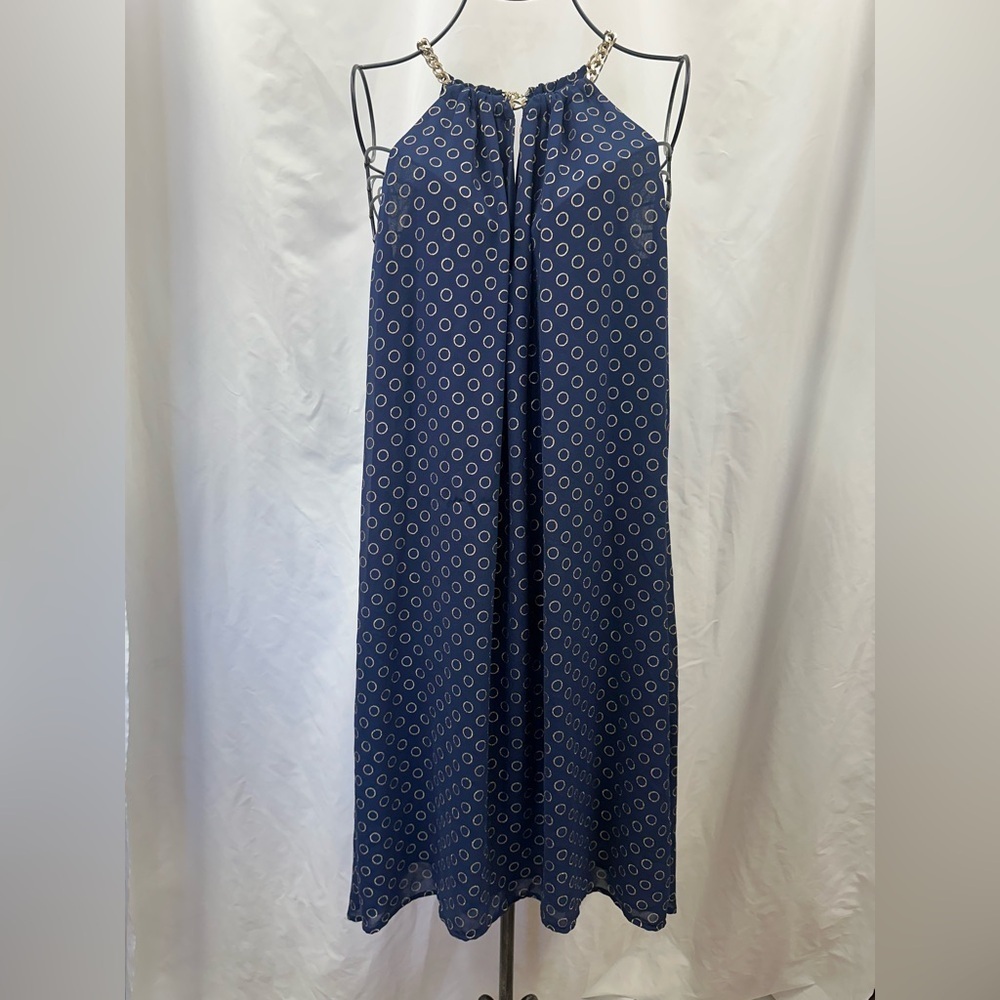 NWT Michael Michael Kors navy and gold high gold trapeze dress size S